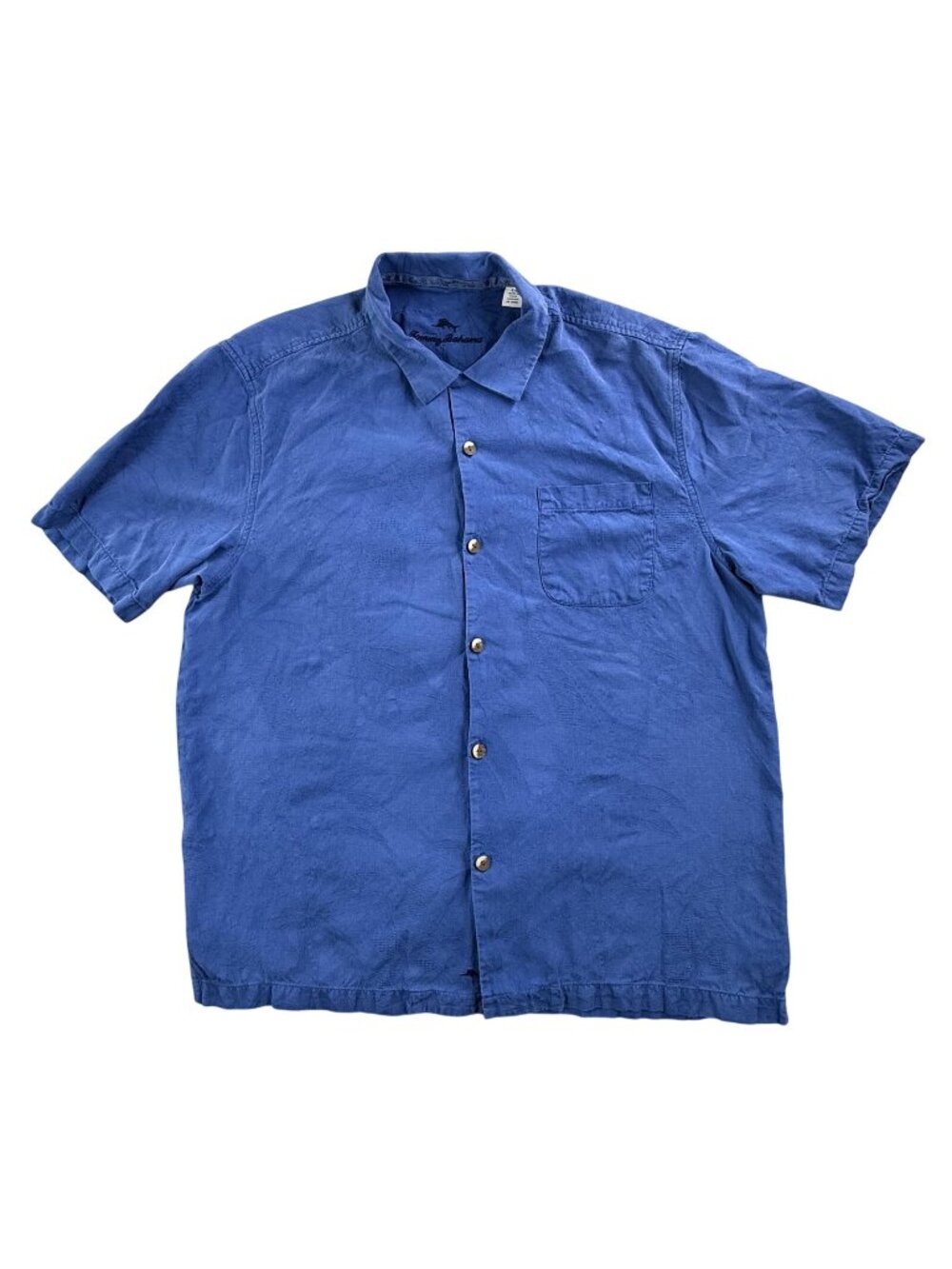 Tommy Bahama Shirt Mens Large Blue Silk Hawaiian Button Up Short Sleeve Pocket
